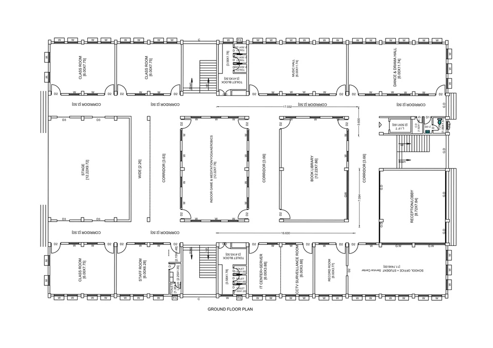 Preliminary ground floor plan for the proposed D.S. Genius Public School, with a working covered area of 1,463.32 m². Subject to finalisation.